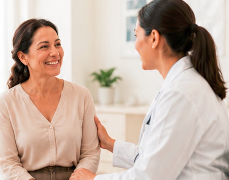 Médica y paciente en consulta oncológica